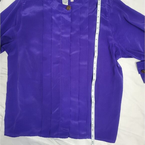 VINTAGE 90s blouse bright purple pleated button up secretary top XL - Picture 11 of 12